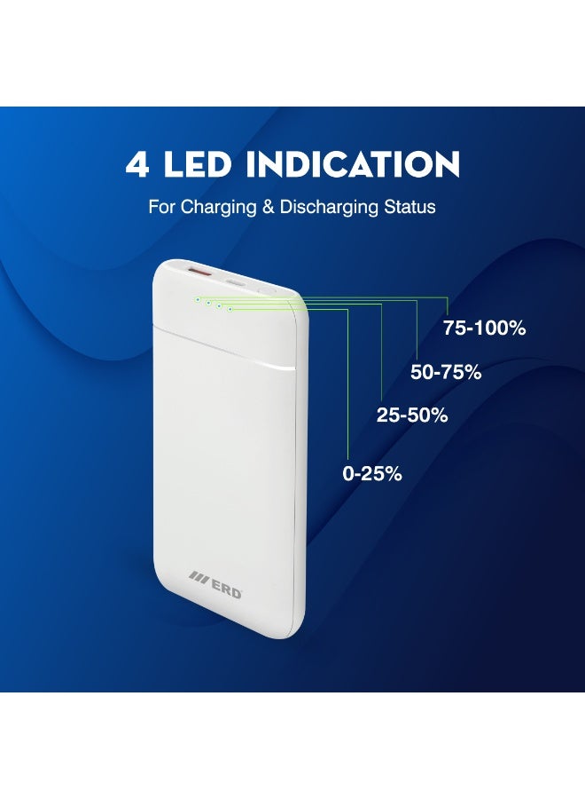 ERD بنك طاقة ERD بسعة 10000 مللي أمبير 25 واط للشحن السريع - أبيض | بطارية خارجية محمولة - Image 4