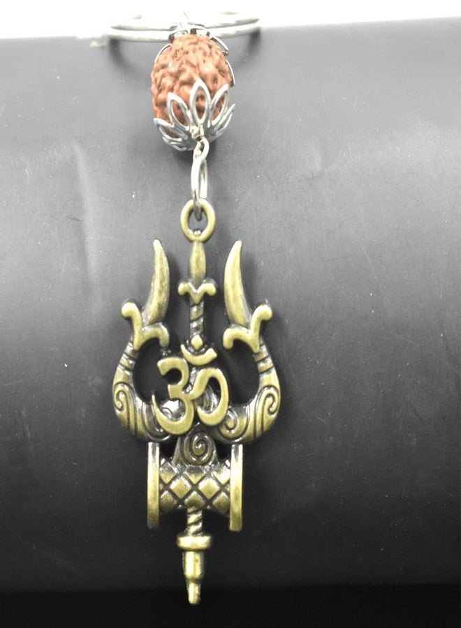 AFH Trishul Damaru Om سلسلة مفاتيح Rudraksha Charm برونزية للرجال والنساء - Image 1