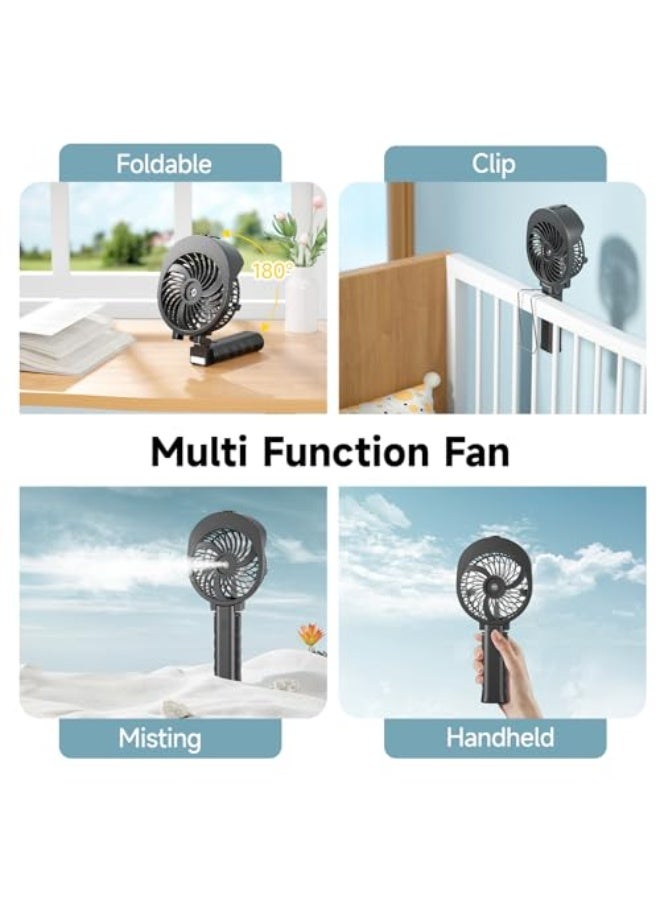 HandFan Hand Held Fan Misting Handheld Rechargeable Fans Battery Operated Portable 3 Speeds & 55ml Spray &180°Foldable With Metal Clip USB Personal Water Fan For Travel Camping Outdoor Women  - Image 5