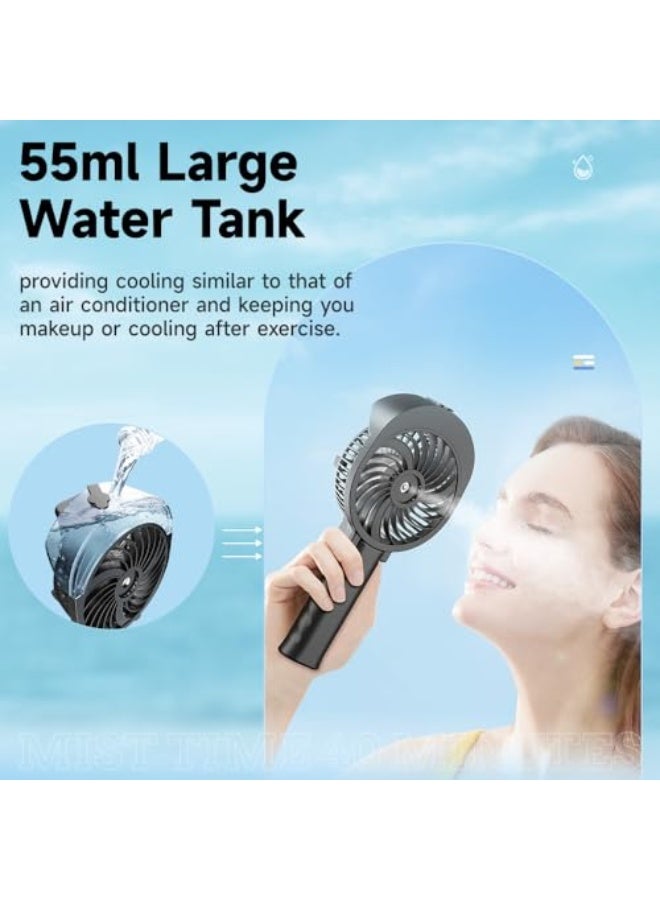HandFan Hand Held Fan Misting Handheld Rechargeable Fans Battery Operated Portable 3 Speeds & 55ml Spray &180°Foldable With Metal Clip USB Personal Water Fan For Travel Camping Outdoor Women  - Image 2