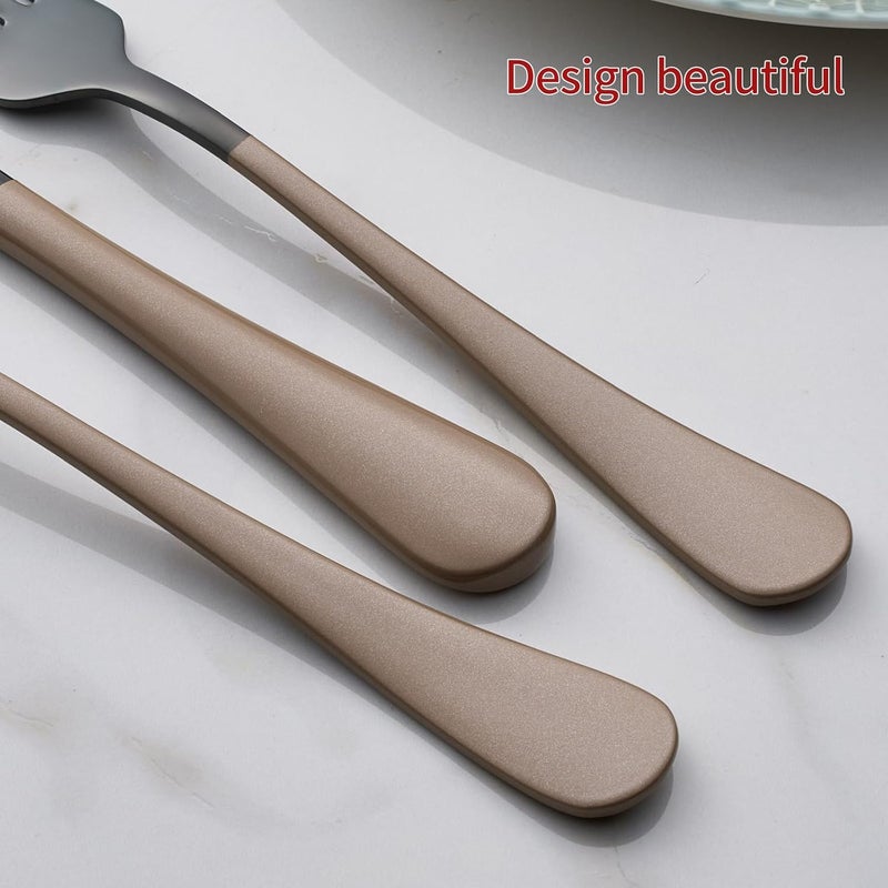 Onlycooker 20Piece Black Silverware Set 180 Stainless Steel Flatware Brown Handle Cutlery Set Service for 4 Dinner Knives Forks Spoons Set Mirror Finish Dishwasher Safe - Image 5
