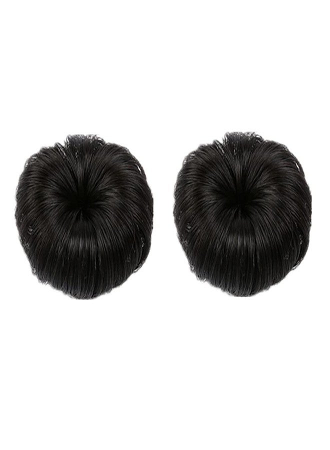 Teensery 2 Pcs Synthetic Fiber Hair Bun with Alligator Clip Hair Extension Chignon Donut Bun Short Ponytail Wig Hairpiece for Baby Girls, Small Size (Natural Black) - Image 1