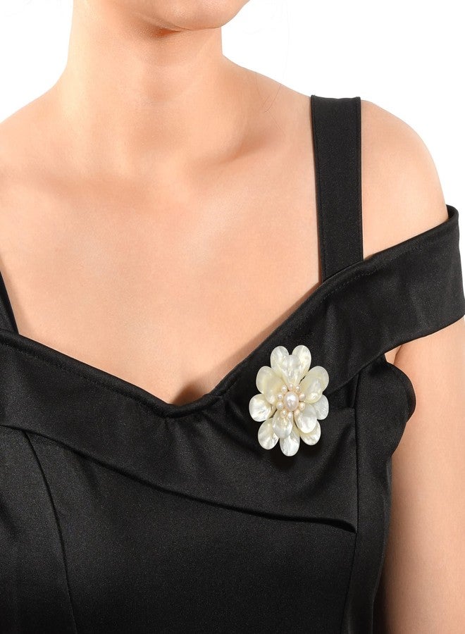 ايرافيدا بروش زهرة اللوتس النقي من إيرافيدا، مرصع بعرق اللؤلؤ الأبيض ولآلئ المياه العذبة المستزرعة | بروش مصنوع يدويًا مستوحى من الطراز القديم للنساء | إكسسوار أنيق مميز بقطر 60 مم - Image 5