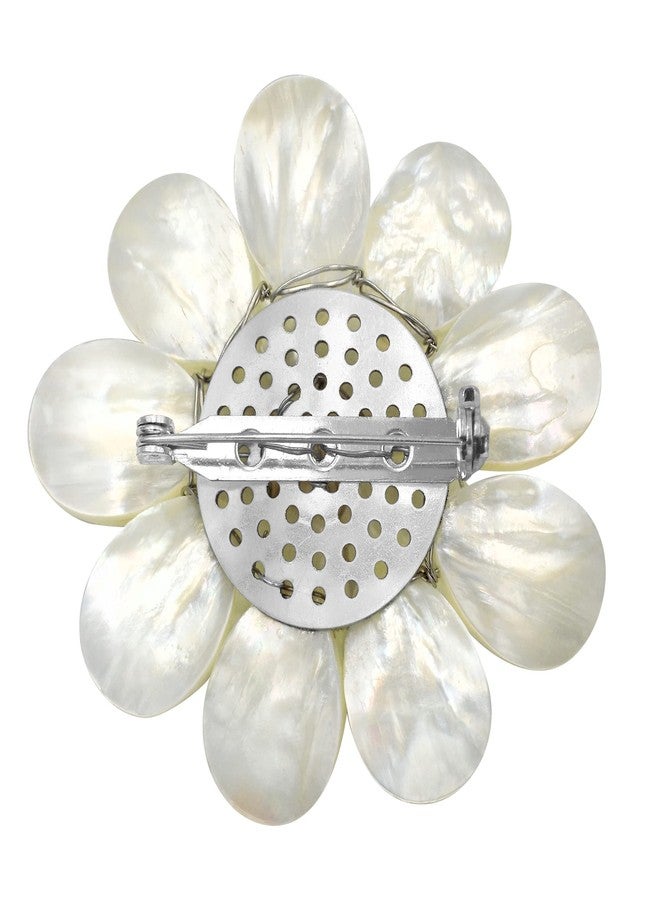 ايرافيدا بروش زهرة اللوتس النقي من إيرافيدا، مرصع بعرق اللؤلؤ الأبيض ولآلئ المياه العذبة المستزرعة | بروش مصنوع يدويًا مستوحى من الطراز القديم للنساء | إكسسوار أنيق مميز بقطر 60 مم - Image 2