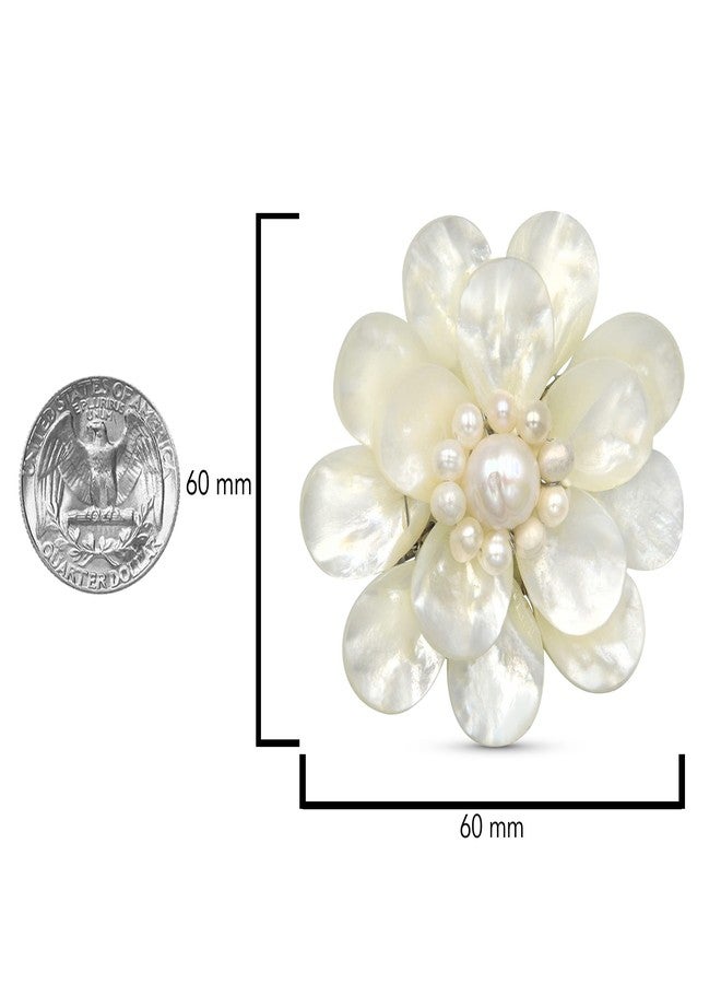 ايرافيدا بروش زهرة اللوتس النقي من إيرافيدا، مرصع بعرق اللؤلؤ الأبيض ولآلئ المياه العذبة المستزرعة | بروش مصنوع يدويًا مستوحى من الطراز القديم للنساء | إكسسوار أنيق مميز بقطر 60 مم - Image 4