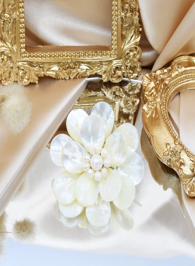 ايرافيدا بروش زهرة اللوتس النقي من إيرافيدا، مرصع بعرق اللؤلؤ الأبيض ولآلئ المياه العذبة المستزرعة | بروش مصنوع يدويًا مستوحى من الطراز القديم للنساء | إكسسوار أنيق مميز بقطر 60 مم - Image 3