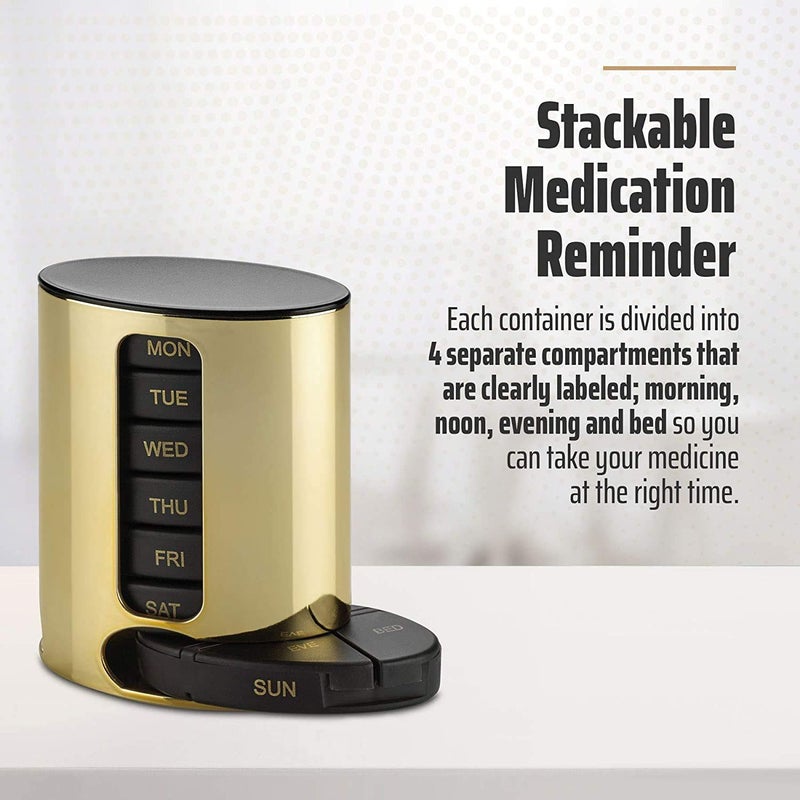 MEDca Daily Pill Organizer - (4 Times a Day) Stackable Medication Reminder - Premium Weekly AM/PM Pill Box with 7 Daily Stackable Trays and Medicine Organizer for Vitamins, Fish Oils and Supplements, Gold - Image 4