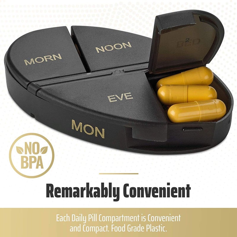 MEDca Daily Pill Organizer - (4 Times a Day) Stackable Medication Reminder - Premium Weekly AM/PM Pill Box with 7 Daily Stackable Trays and Medicine Organizer for Vitamins, Fish Oils and Supplements, Gold - Image 3