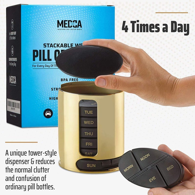 MEDca Daily Pill Organizer - (4 Times a Day) Stackable Medication Reminder - Premium Weekly AM/PM Pill Box with 7 Daily Stackable Trays and Medicine Organizer for Vitamins, Fish Oils and Supplements, Gold - Image 5