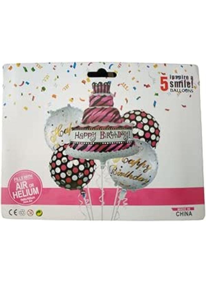 Smart - Balloons Set of 5 Happy Birthday Foil Balloons - Multi Color - Image 1