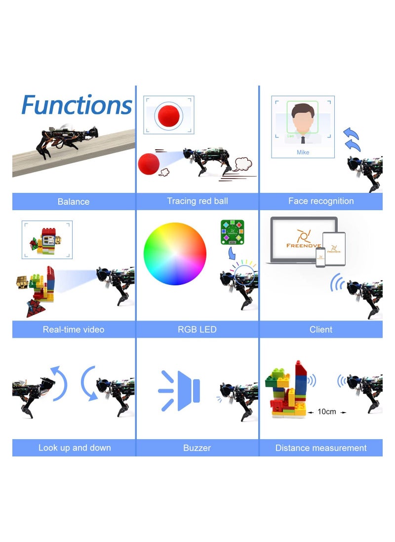 FREENOVE FREENOVE Robot Dog Kit for Raspberry Pi 4 B 3 B+ B A+, Walking, Self Balancing, Ball Tracing, Face Recognition, Ultrasonic Ranging, Camera Servo (Raspberry Pi NOT Included)  - Image 5