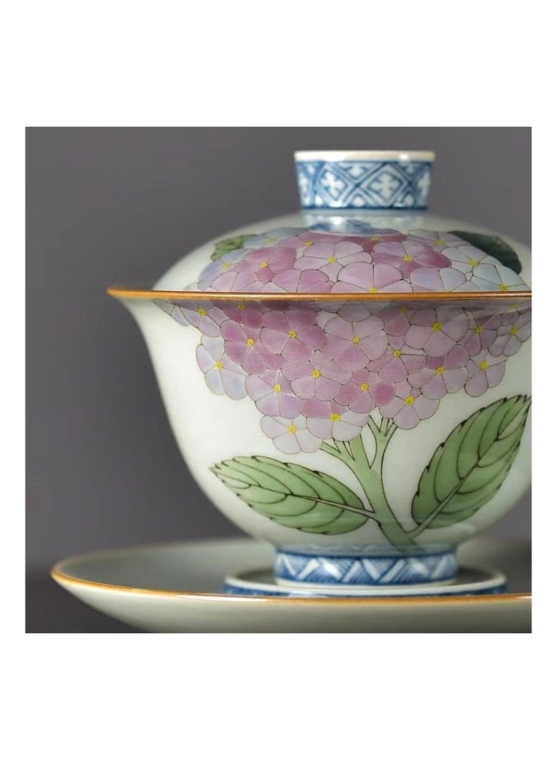 1-Piece Chinese Old Porcelain Blue and White Bowl Tea Set,Chinese Tea Bowl with Cover and Tray,Chinese Traditional Handicraft Ceramic Tea Set  - Image 3