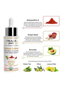 Visage Pure Ageless Defense Cellular Restorative Astaxanthin Face Serum By Visage Pureastaxanthin And Resveratrol Antiaging Serum. Protects The Skin From Agingorganicphysician Formulatedresearch Supported  - Image 2