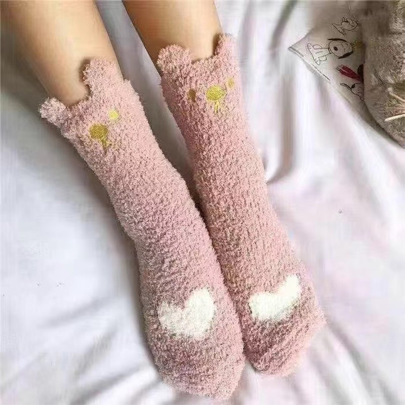 【A Generation Of Hair】 In The Tube Super Cute Socks Ins Sweet All-Match Winter Thickened Home Warm Socks - Image 1