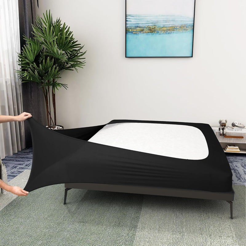 ALYVIA SPRING غطاء صندوق الينابيع ALYVIA، قماش جيرسي محبوك مرن لجميع الجوانب الأربعة تنورة سرير للفنادق والمنازل، سينغل/سينغل إكس إل أسود - Image 1