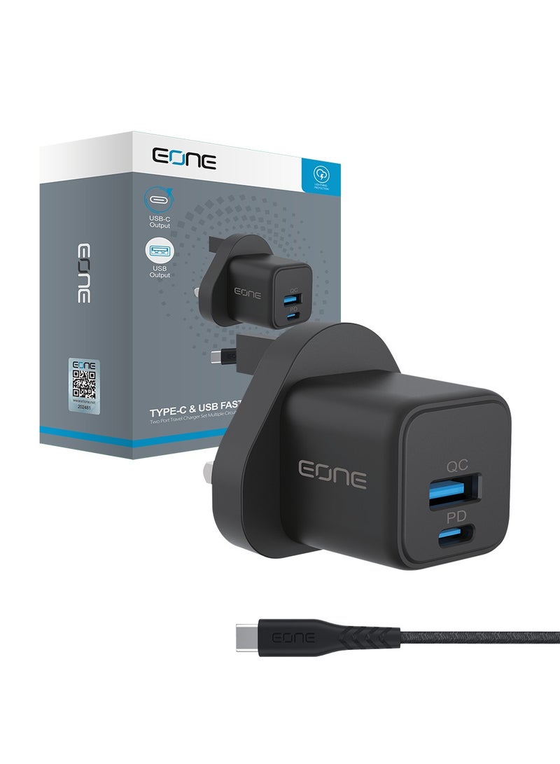Eone 20W Fast Wall Charger – Apple Certified, Durable & Dual-Port Design A powerful 20W wall charger featuring dual outputs (PD + QC) for simultaneously charging two devices. Built to last with enhanced durability and includes an Apple-certified Type-C cable for reliable, high-speed charging. - Image 3