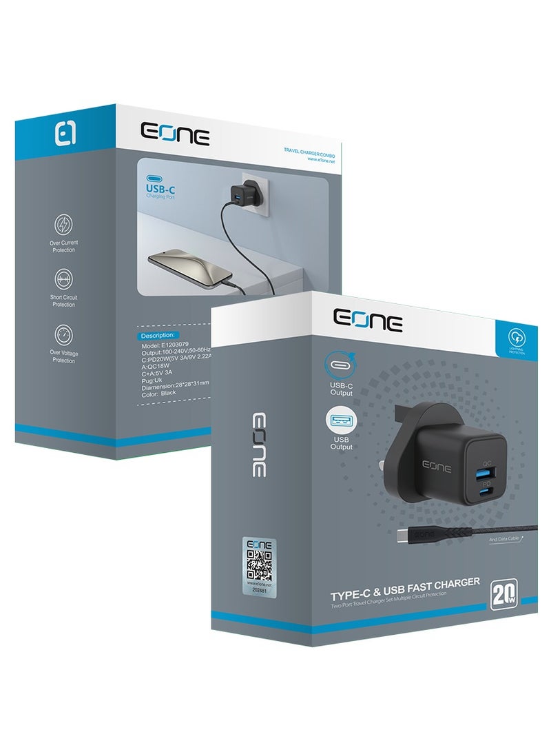 Eone 20W Fast Wall Charger – Apple Certified, Durable & Dual-Port Design A powerful 20W wall charger featuring dual outputs (PD + QC) for simultaneously charging two devices. Built to last with enhanced durability and includes an Apple-certified Type-C cable for reliable, high-speed charging. - Image 4
