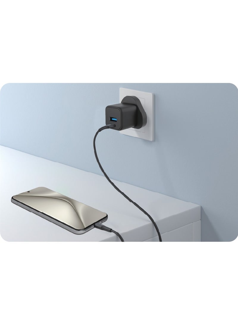 Eone 20W Fast Wall Charger – Apple Certified, Durable & Dual-Port Design A powerful 20W wall charger featuring dual outputs (PD + QC) for simultaneously charging two devices. Built to last with enhanced durability and includes an Apple-certified Type-C cable for reliable, high-speed charging. - Image 2