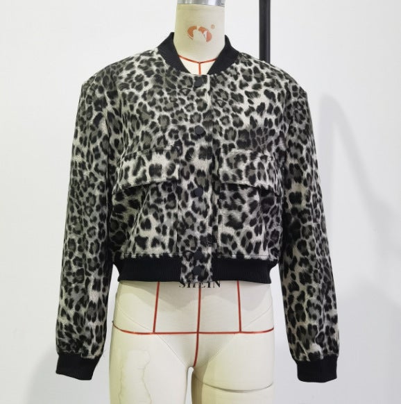 2024 Spring Autumn Womens Collared Jacket Leopard  - Image 1