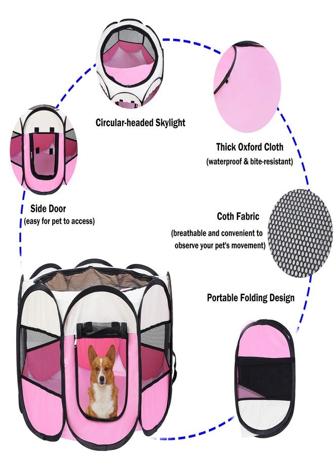 مايل هاي لايف | قفص لعب قابل للطي للكلاب | قفص كلاب محمول مع غطاء مظلل قابل للإزالة | بيت كلاب داخلي/خارجي مع حقيبة حمل | خيمة قفص للكلاب/القطط/الأرانب (بيج وردي، متوسط (36 بوصة × 36 بوصة × 23 بوصة)) - Image 2