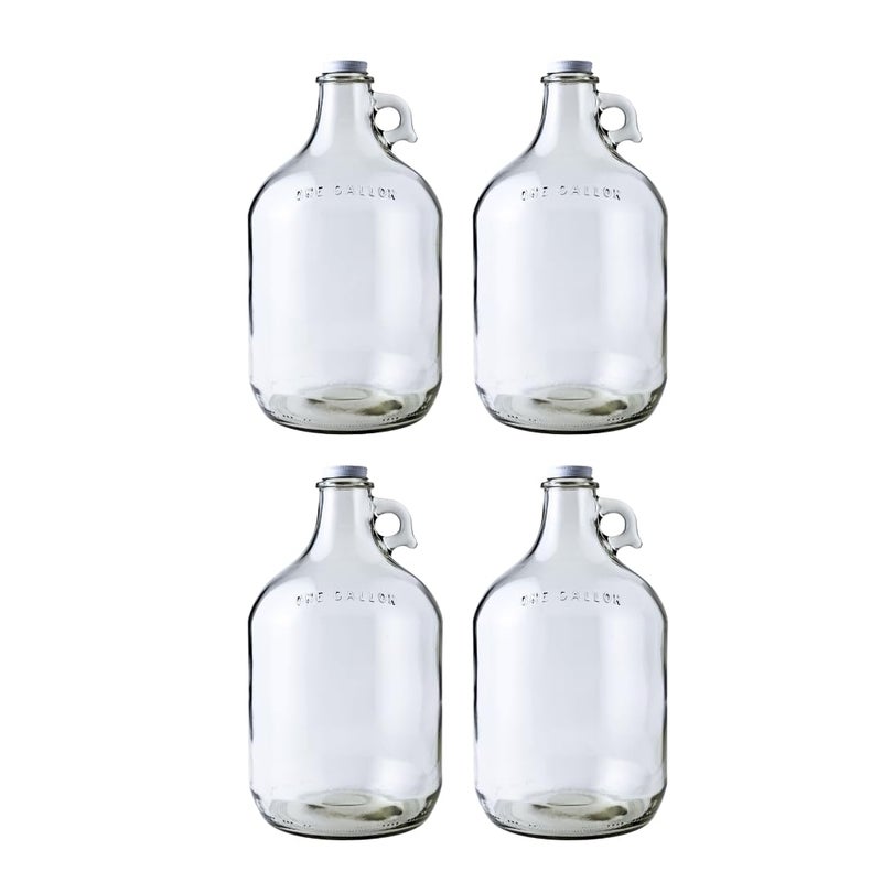 Fastrack 4-Pack 1 Gallon Glass Jug Set (128 oz) w/ White Metal Caps | Multipurpose 1 Gallon Jug, & Detergent Dispenser for Laundry, Glass Jar for Liquids, Water & Juice - Image 1