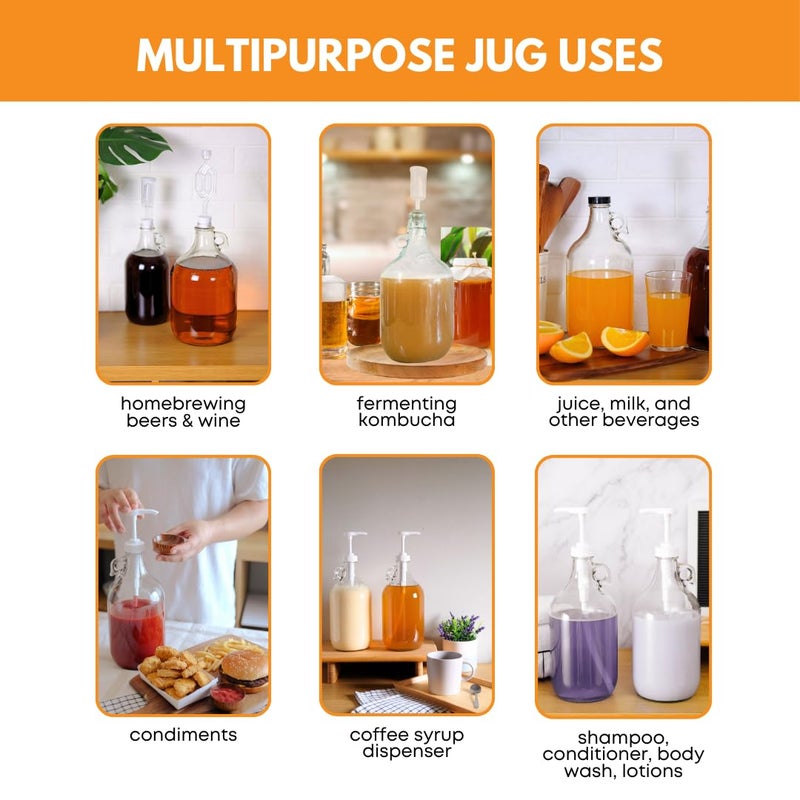Fastrack 4-Pack 1 Gallon Glass Jug Set (128 oz) w/ White Metal Caps | Multipurpose 1 Gallon Jug, & Detergent Dispenser for Laundry, Glass Jar for Liquids, Water & Juice - Image 3
