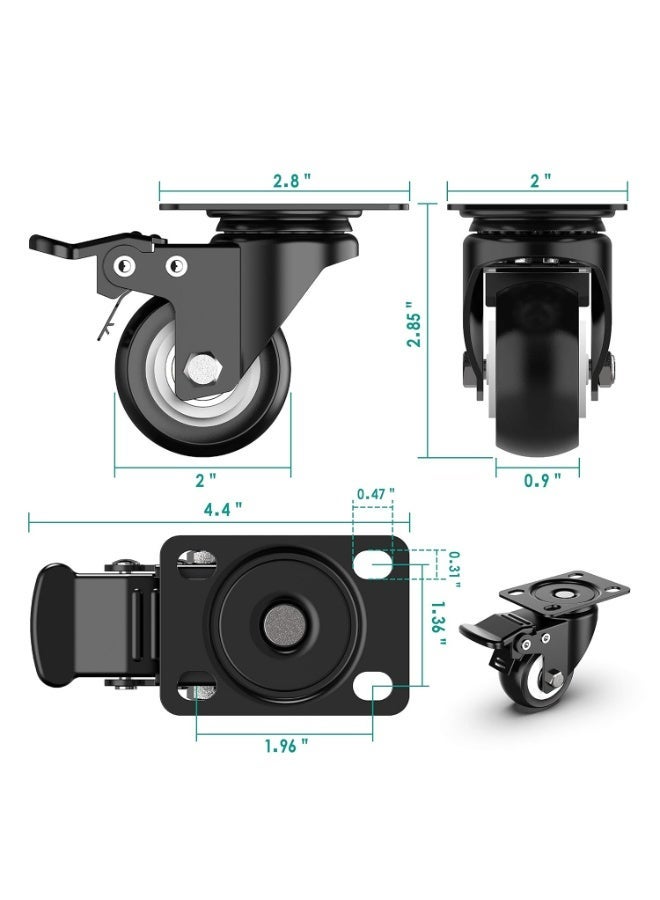 KUTONTECH 4 Pack Heavy Duty Black Swivel Castor Wheels with Rubber Wheels, Max Load 320kg/705lbs, Includes 16 Screws - Durable and Smooth Rolling for Easy Mobility. - Image 2