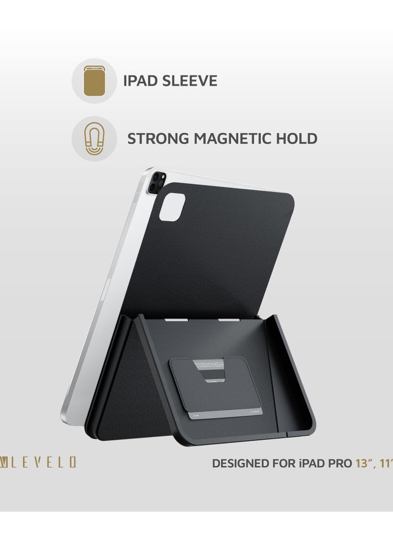 LEVELO Omni 4 In-1 iPad Case with Built-In Hand-Grip for iPad Pro 13" 2024 / Strong Magnetic Hold / Pen Slot Holder / Card Holder - Black  - Image 2