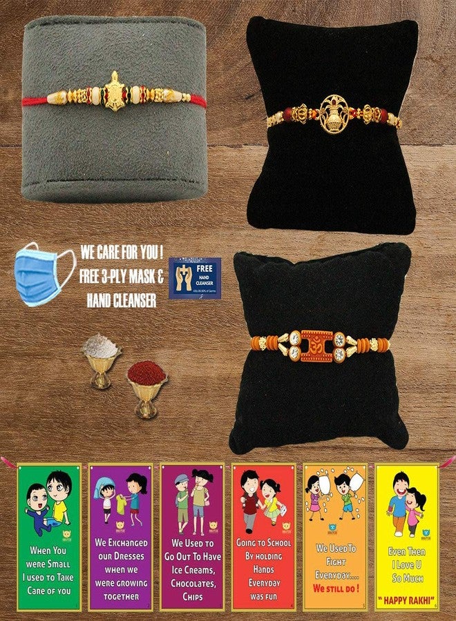 BOGATCHI M3Mb-12 Designer Rakhi for Brother, Rakhi Set of 3, Royal Rakhi Set- 3, Set of 3 Beautiful Rakhi for Bhai - Image 1