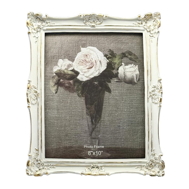 CISOO 8x10 Vintage Picture Frame Antique Ornate White with Gold Photo Frame for Table Top and Wall Display Decorative Floral Design Retro Home Decor Photo Gallery Art