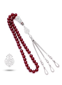 سبحتي  مسبحة قنديل مع معدنية و حجر Red chalcedony | الخرز 8 ملي -عدد الحرز 45 |يا رحمن يا رحيم  - Image 2
