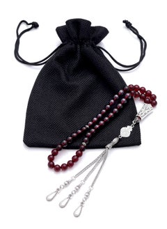 سبحتي  مسبحة قنديل مع معدنية و حجر Red chalcedony | الخرز 8 ملي -عدد الحرز 45 |يا رحمن يا رحيم  - Image 3