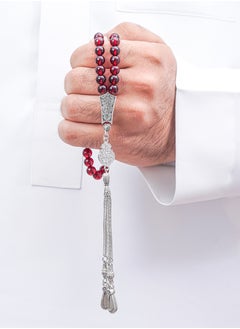 سبحتي  مسبحة قنديل مع معدنية و حجر Red chalcedony | الخرز 8 ملي -عدد الحرز 45 |يا رحمن يا رحيم  - Image 1