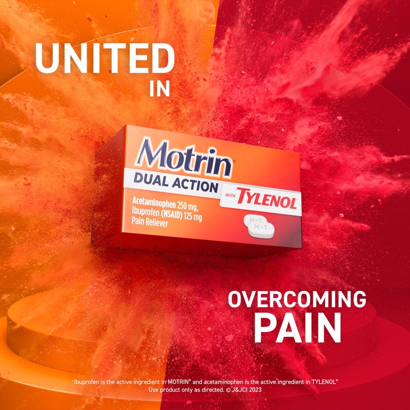 Motrin Dual Action with Tylenol, Dual Action Pain Reliever with Ibuprofen & Acetaminophen, Two Medicines for Minor Aches & Pains, Ibuprofen (NSAID) 125 mg & Acetaminophen 250 mg, 80 ct - Image 3