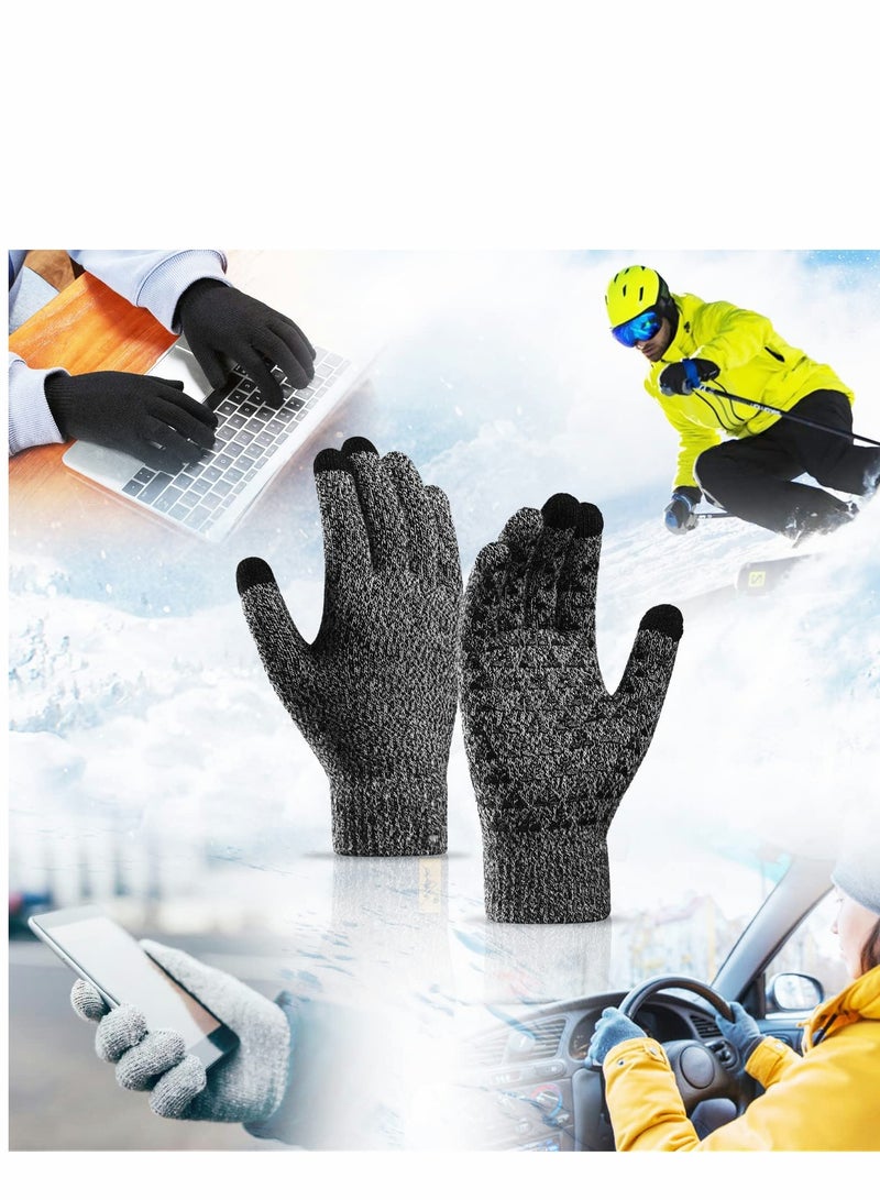 2 Pairs of Winter Knit Gloves, Warm Full Fingers for Men and Women, Upgraded Touch Screen Anti-Slip Fleece Lined Gloves for Winter Outdoor Sports, 21x11CM  - Image 4