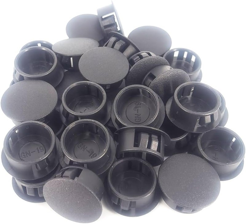 Alamic Hole Plugs 3/4" Plastic Flush Type Hole Plugs for Hole Snap in Locking Hole Tube Screw Caps Drilling Cover Plugs Fastener Covers for Kitchen Cabinet Furniture Black 30 Pack - Black - Image 1