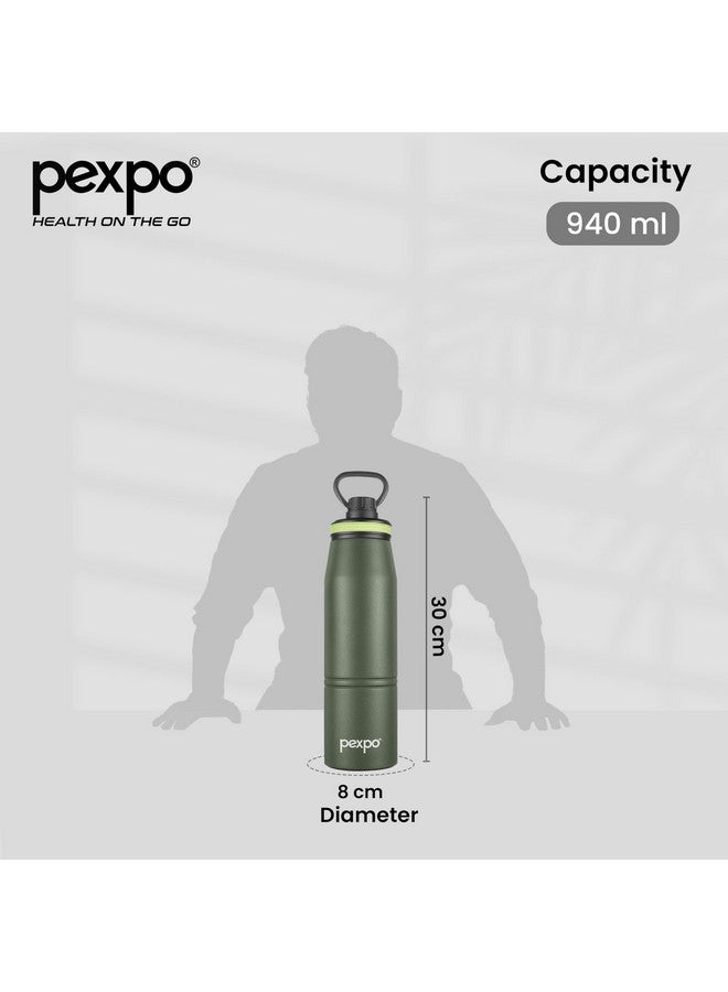 PEXPO Pexpo Altros 1000 Stainless Steel Hot & Cold Vacuum Insulated Flask, 940ml, Military Green| Leak Proof | Easy to Carry Loop Handle | Sports Water Bottle | Trekking | Gym | Office | Home | Kitchen  - Image 3