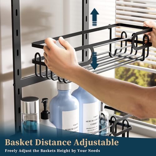 Consumest Over The Door Shower Caddy - 4 Tier Adjustable Hanging Shower Organizer Shelf with 2 Soap Holders & 22 Hooks, Rustproof Easy Installation Hanging Storage Rack for Bathroom, Black - Image 2