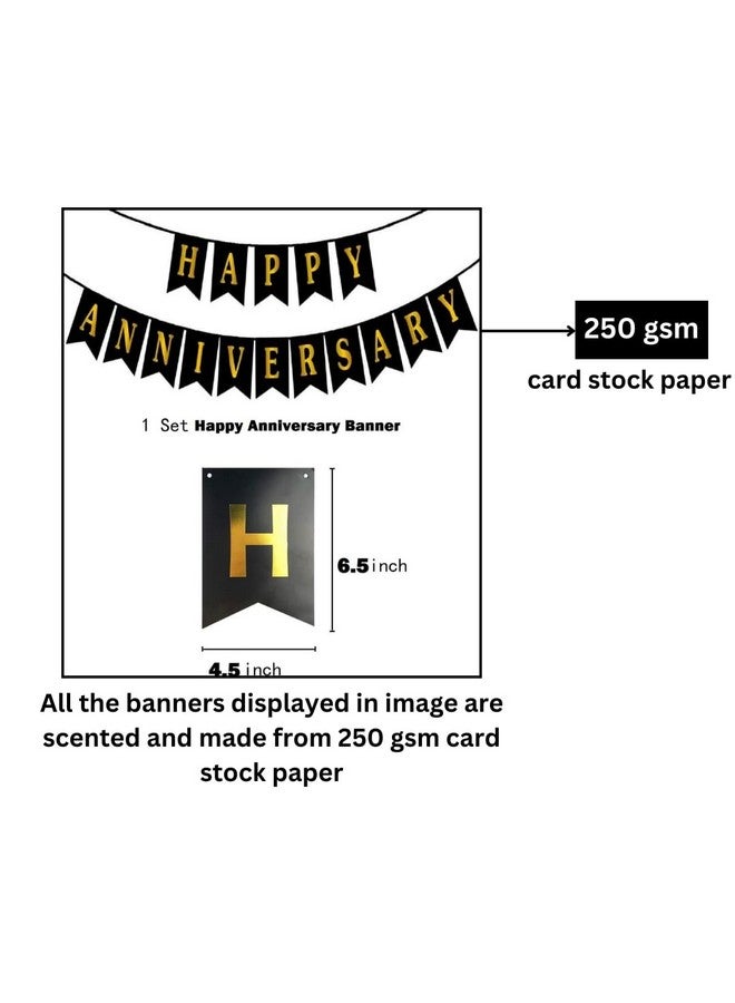 HK balloons 60 Pcs Set Happy Anniversarya Card Stock Paper Banner Balloon Arch Decoration Set With Confetti Balloon Pump And Square Curatains|Black Gold White - Image 3