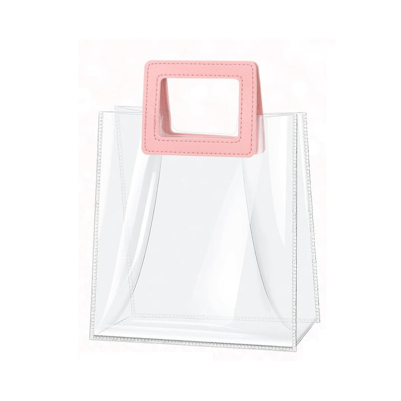 AIVER AIVER Wedding Gift Bag Clear with Pink Light Weight Handles Transparent Glitter Tote Bag Reusable PVC Gift Wrap Bag for Bridal Party Baby Shower Bachelorette Party Birthday (Set of 1 Medium Size) - Image 1