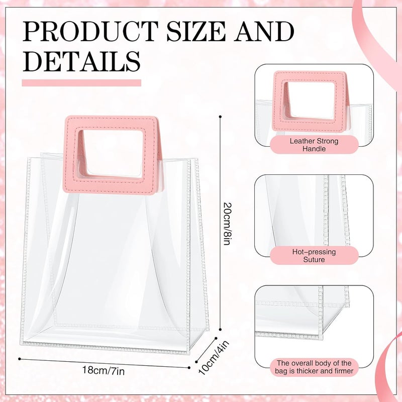 AIVER AIVER Wedding Gift Bag Clear with Pink Light Weight Handles Transparent Glitter Tote Bag Reusable PVC Gift Wrap Bag for Bridal Party Baby Shower Bachelorette Party Birthday (Set of 1 Medium Size) - Image 4