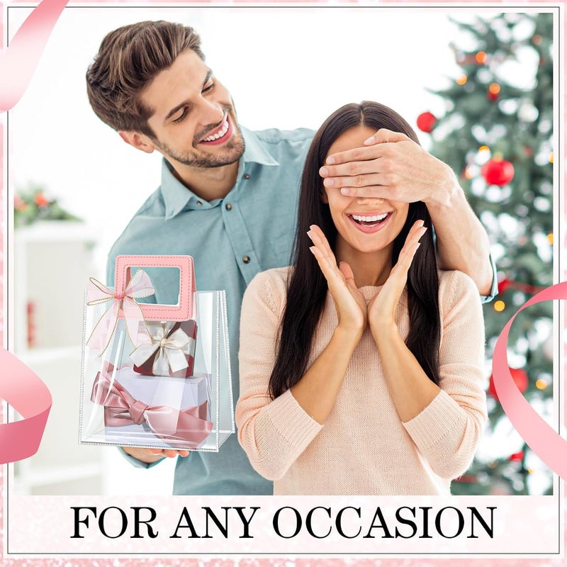 AIVER AIVER Wedding Gift Bag Clear with Pink Light Weight Handles Transparent Glitter Tote Bag Reusable PVC Gift Wrap Bag for Bridal Party Baby Shower Bachelorette Party Birthday (Set of 1 Medium Size) - Image 2