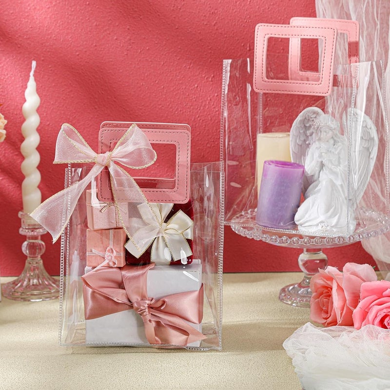 AIVER AIVER Wedding Gift Bag Clear with Pink Light Weight Handles Transparent Glitter Tote Bag Reusable PVC Gift Wrap Bag for Bridal Party Baby Shower Bachelorette Party Birthday (Set of 1 Medium Size) - Image 5