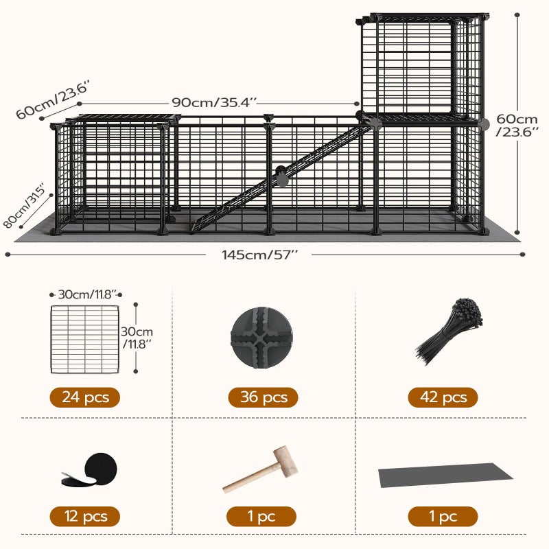 HOOBRO Guinea Pig Cage with Waterproof Mat, 24 Panels Small Animal Playpen, Rabbit Cage, Bunny Cage, Chicken Cage, Pet Playpen, Indoor Outdoor Yard Fence, 57 x 31.5 x 23.6 Inches, Black BK03PP03 - Image 2