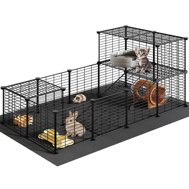 HOOBRO Guinea Pig Cage with Waterproof Mat, 24 Panels Small Animal Playpen, Rabbit Cage, Bunny Cage, Chicken Cage, Pet Playpen, Indoor Outdoor Yard Fence, 57 x 31.5 x 23.6 Inches, Black BK03PP03 - Image 1
