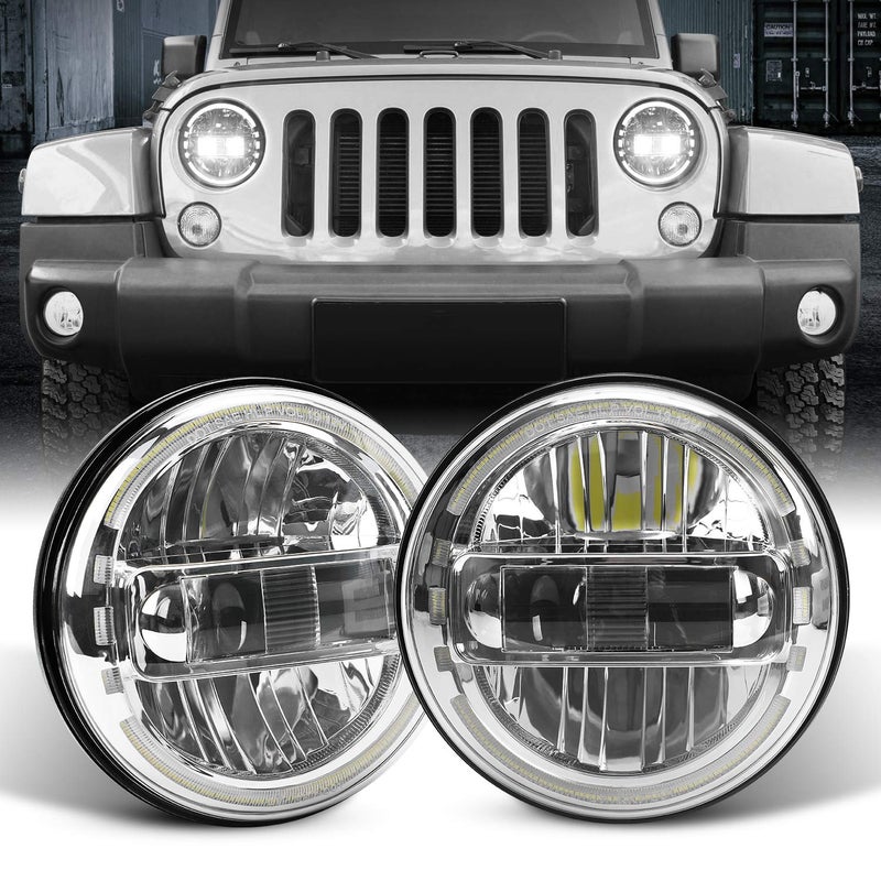 مصابيح LED دائرية مقاس 7 بوصات معتمدة من DOT من LXLIGHT مع DRL متوافقة مع جيب رانجلر JK JKU TJ LJ JL هامر H1 H2 فضي