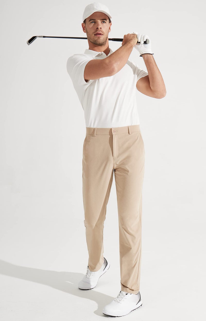 Libin Mens Golf Pants Stretch Work Dress Pants 30" Quick Dry Lightweight Business Casual Pant for Men Comfy Water Resistant, Khaki, 34W x 30L - Image 2