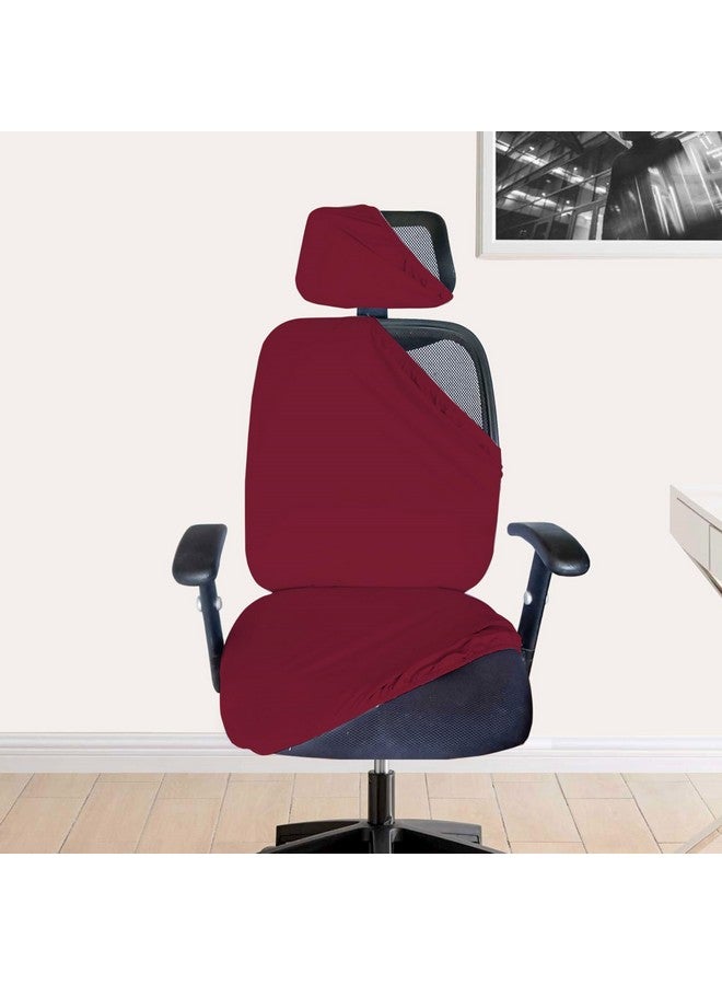 HOTKEI 3 Piece Maroon Office Chair Cover with Headrest Cover 200GSM Fabric Stretchable Removable Stain Proof Computer Desk Executive Rotating Chair Seat Covers Slipcover Protector for Office Chair - Image 1