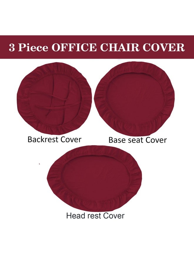 HOTKEI 3 Piece Maroon Office Chair Cover with Headrest Cover 200GSM Fabric Stretchable Removable Stain Proof Computer Desk Executive Rotating Chair Seat Covers Slipcover Protector for Office Chair - Image 2