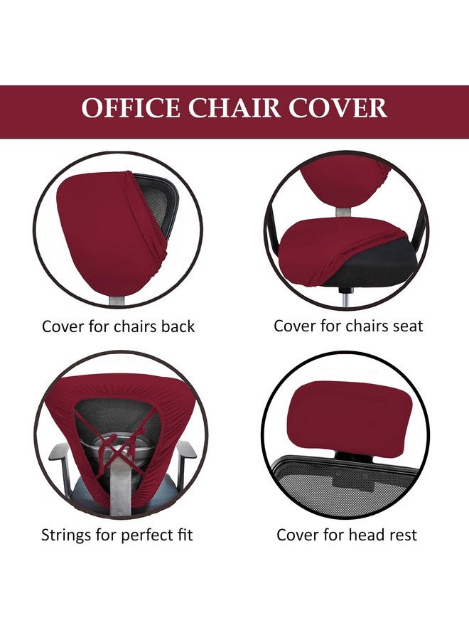 HOTKEI 3 Piece Maroon Office Chair Cover with Headrest Cover 200GSM Fabric Stretchable Removable Stain Proof Computer Desk Executive Rotating Chair Seat Covers Slipcover Protector for Office Chair - Image 3